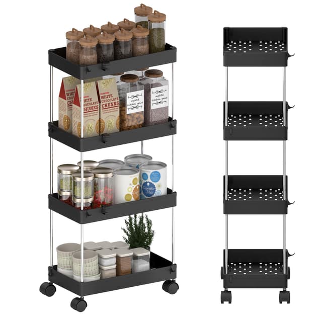 🌟 Großer Deal! Küchenwagen mit 4 Ebenen und 360° drehbaren Rädern 🛒