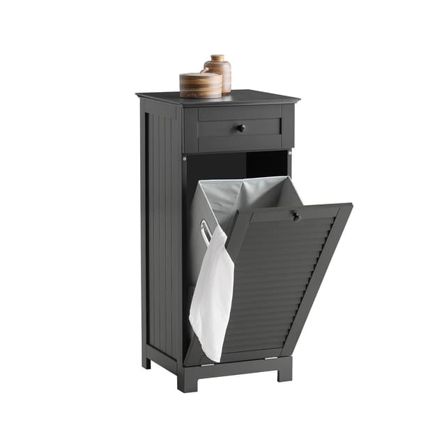 🌟 SoBuy BZR73-DG Wäscheschrank mit ausklappbarem Wäschesäcken 🧺 Wäschesack Wäschetruhe Wäschesammler Wäschekorb Badschrank Badmöbel Dunkelgrau