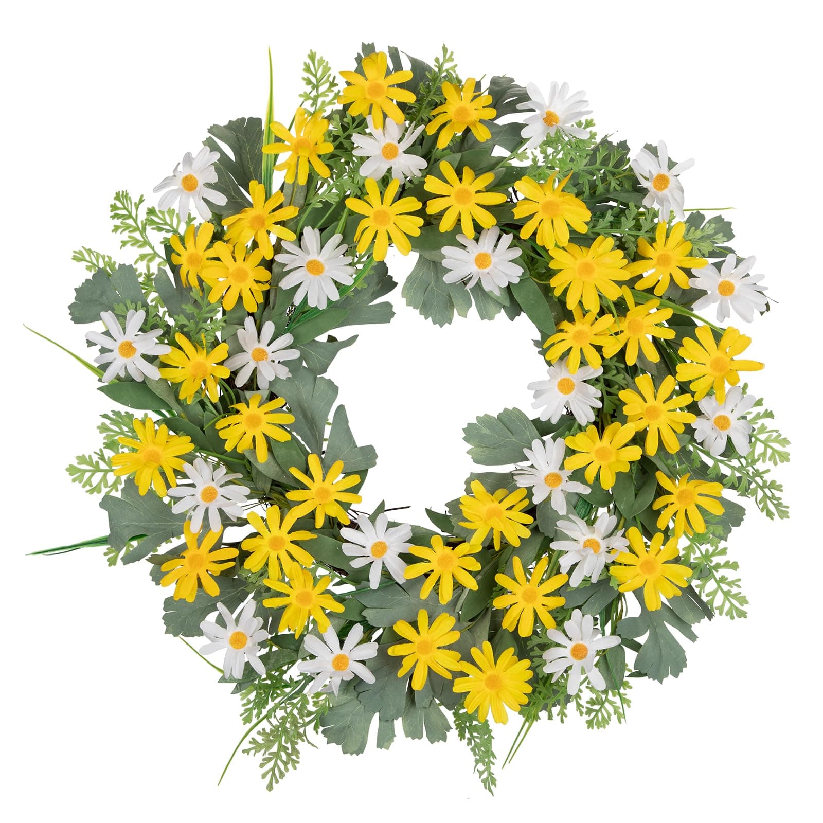 Arborus Türkranz Künstlich 55 cm 🌼 Künstliche Frühlingblumen Kamille Kunstblumen Gleb Blumenkranz Dekorativ Kranz Frühling Deko Wandkranz Dekokranz für Haustür Wand Fenster Tisch Hochzeit Deko Gelb - Angebot