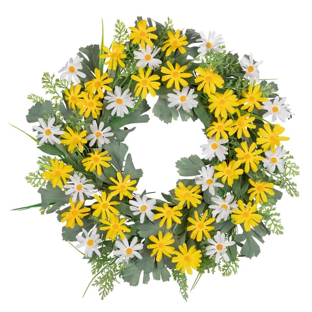 Arborus Türkranz Künstlich 55 cm 🌼 Künstliche Frühlingblumen Kamille Kunstblumen Gleb Blumenkranz Dekorativ Kranz Frühling Deko Wandkranz Dekokranz für Haustür Wand Fenster Tisch Hochzeit Deko Gelb - Angebot