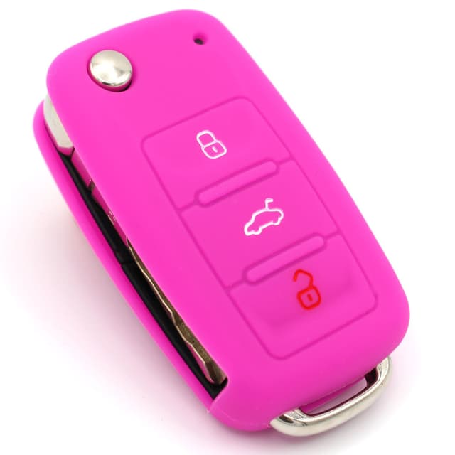 🔑🌸 Schlüssel Hülle VA für 3 Tasten Auto Schlüssel Silikon Cover von Finest-Folia (Neon Pink) - Sonderangebot!