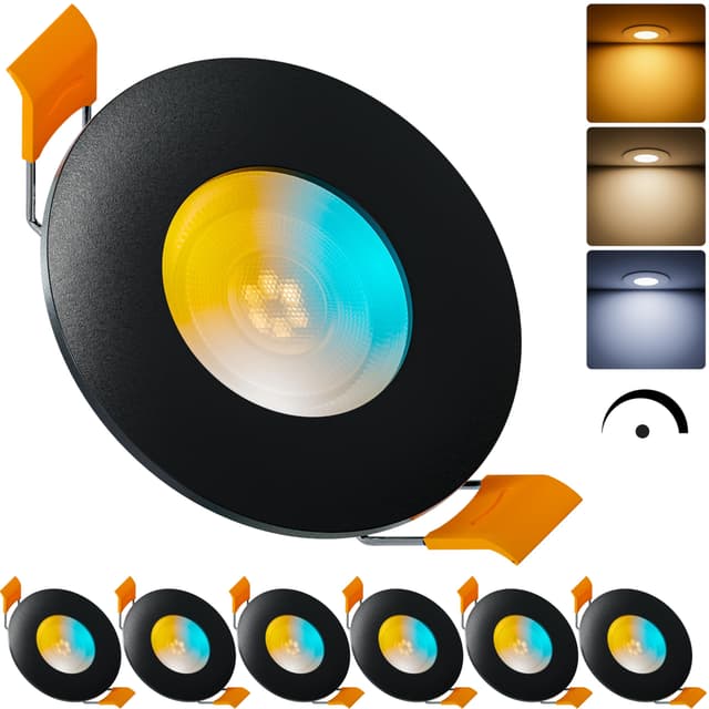 🌟 Angebot des Tages! 🌟 MATO 6x LED Einbaustrahler 230V Dimmbar 5W - Flache Spots 68mm Lochmaß - IP44 Schwarz