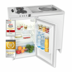 Exquisit Mini-Küche Pantry KK1085 weiß 🌟 | Kühlschrank 76 l | Masse-Kochfeld | Edelstahl-Spüle Angebot bei HelloDeals