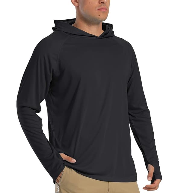 TACVASEN Herren UV-Schutz Hoodie Kapuzenpullover UPF 50+ Langarm Shirt mit Daumenloch S Schwarz 🌞👕