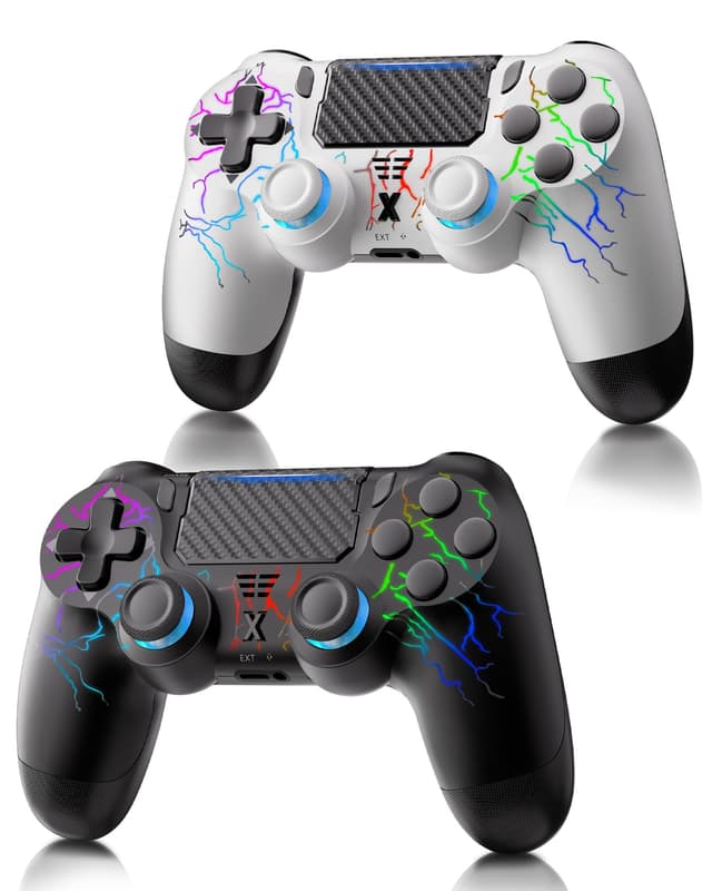 RUIZHI PS4 Controller LED - Wireless Playstation 4 Controller - Schwarz + Weiß 2er Pack