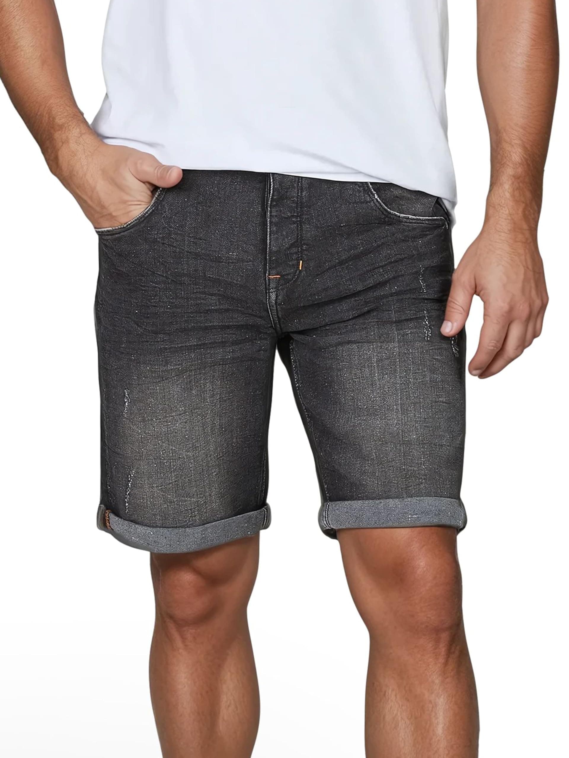 👖 riverso Jeans Shorts Herren Stretch Kurz Regular Fit Bermuda Sommer Denim Schwarz Grau Blau 34 Black Denim (B132)