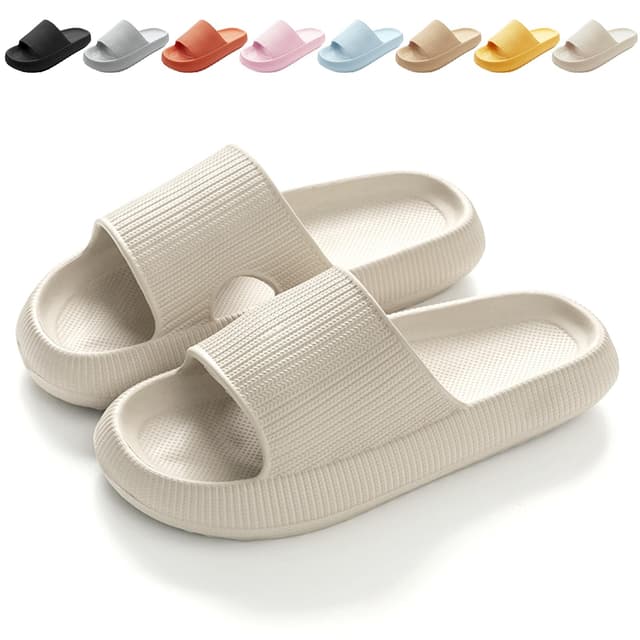 Calish Badeschuhe Herren Damen Cozislides Original Slippers Cloudyzz Schlappen Wolke rutschfeste Badelatschen Hausschuhe Sommer Pantoletten Badeschlappen Flip Flops Indoor/Outdoor 38/39 EU Beige 🌟🩴