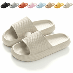 Calish Badeschuhe Herren Damen Cozislides Original Slippers Cloudyzz Schlappen Wolke rutschfeste Badelatschen Hausschuhe Sommer Pantoletten Badeschlappen Flip Flops Indoor/Outdoor 38/39 EU Beige 🌟🩴 Angebot bei HelloDeals