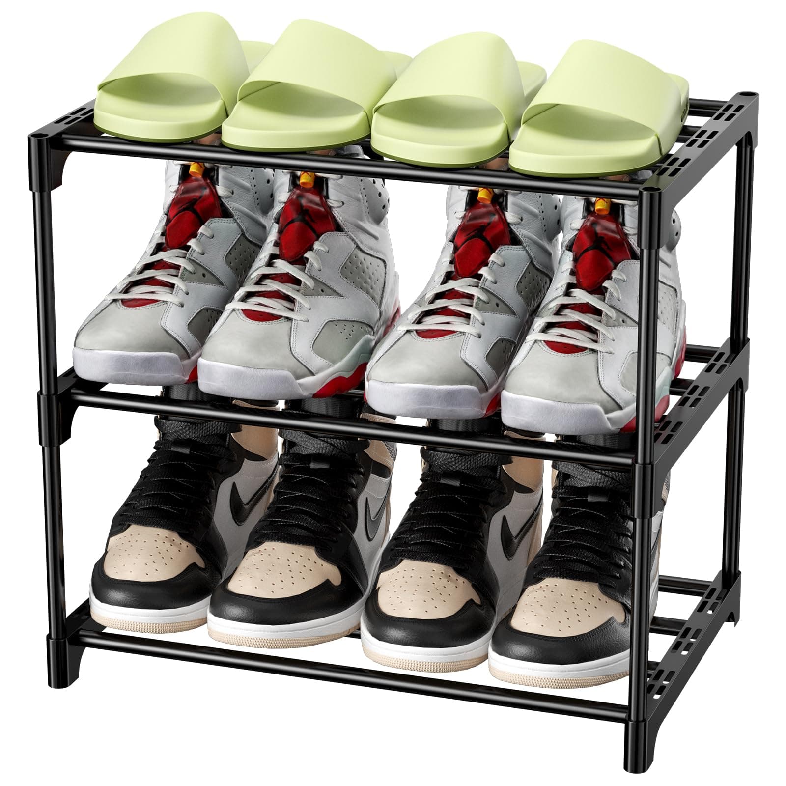 👟🌟 Magrimaxio Schuhregal Metall | Schuhaufbewahrung mit 3 Ebenen | Schwarzes Schuhregal für 6 Paar Schuhe
