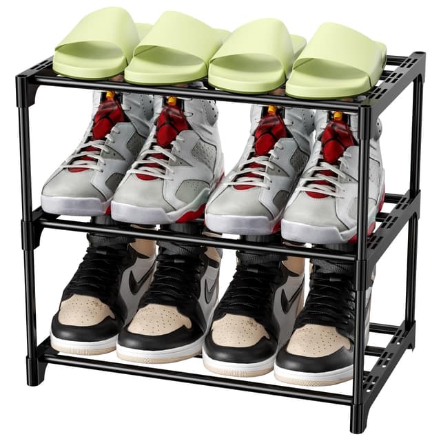 👟🌟 Magrimaxio Schuhregal Metall | Schuhaufbewahrung mit 3 Ebenen | Schwarzes Schuhregal für 6 Paar Schuhe