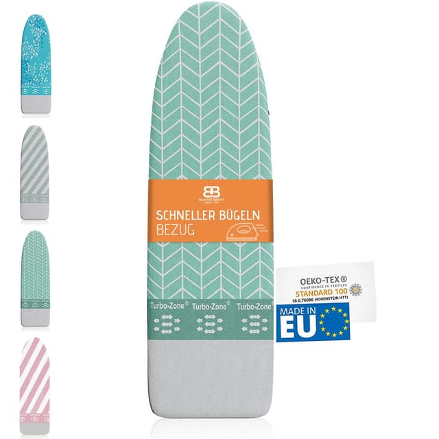 🌈 Buntes Brett ® Bügeltischbezug für Dampfbügeleisen (Größe L) | Universal bis zu max. 140x50 cm | Mint Visby (Mint) L 🌟
