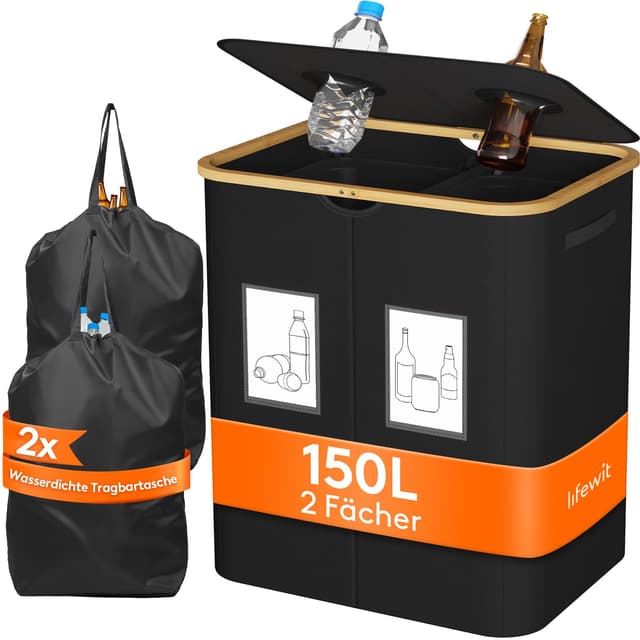 🌿🌍 Lifewit 150L Pfandflaschen Sammelbehälter mit Deckel - Schwarz 150L