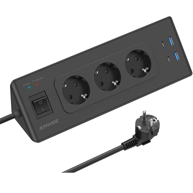Ecksteckdose mit USB und 2 Type-C, 3 Fach Ecksteckdosenleiste mit Schalter, Steckdosenleiste Mehrfachsteckdose Überlastschutz für Küche, 2M Kabel schwarz 📱🔌