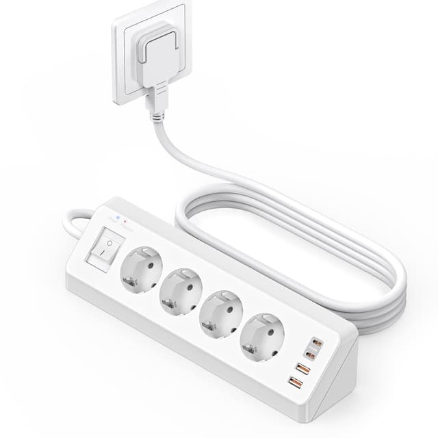 4 Fach Ecksteckdose Flachstecker mit USB C(PD 20W), SUDEERY 8 in 1 Steckdosenleiste 4 USB Mehrfachstecker mit Schalter, Steckdosenleiste Überspannungsschutz mit 2M Kabel für Küche (Weiß) 🛠️🔌