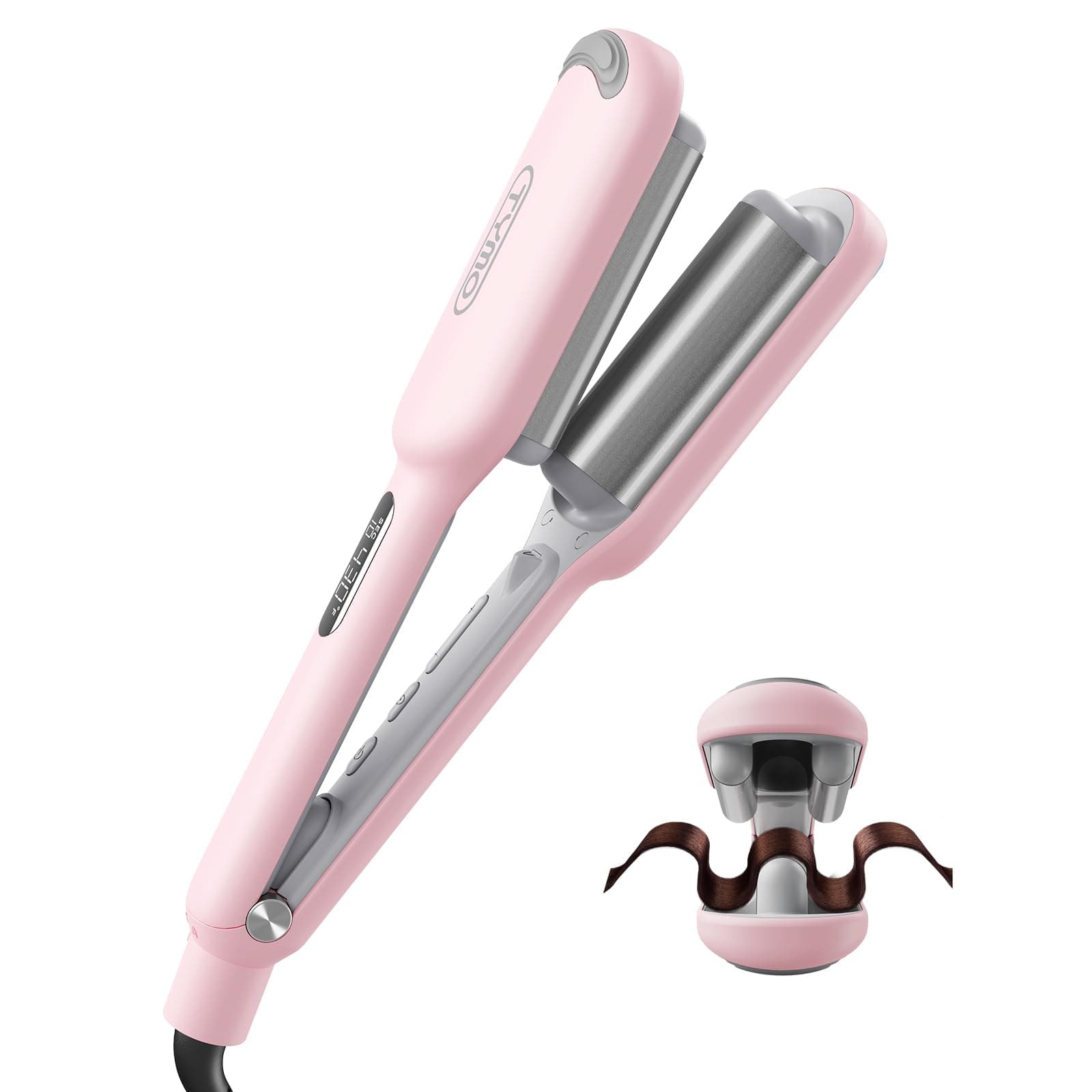 TYMO ROVY Welleneisen für Haare 🌊 Lockenstab große Locken geeignet für Anfänger 👩‍🦰 Sofortiges Wellen, 25mm Ionen Keramik Hair Curler für Lange kurze Haare mit 4 Temperaturstufen LED-Anzeige, Anti-Verbrennung 25mm Rosa