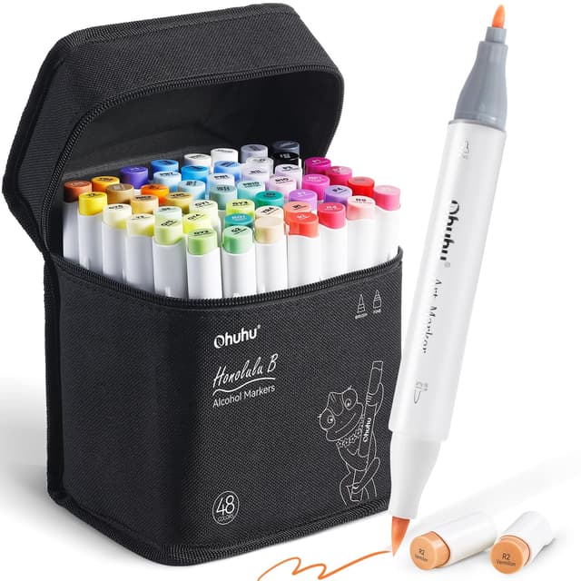 Ohuhu Marker Stifte Set, 48 Farbige Manga Marker Doppelspitze 🎨🖌️