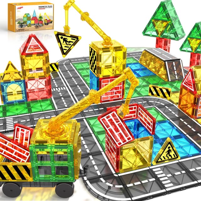 🏗️🦕 Magnetische Bausteine Kran Straße Kugelbahn Spielzeug ab 3 Jahre - Ideales Geschenk für Kinder