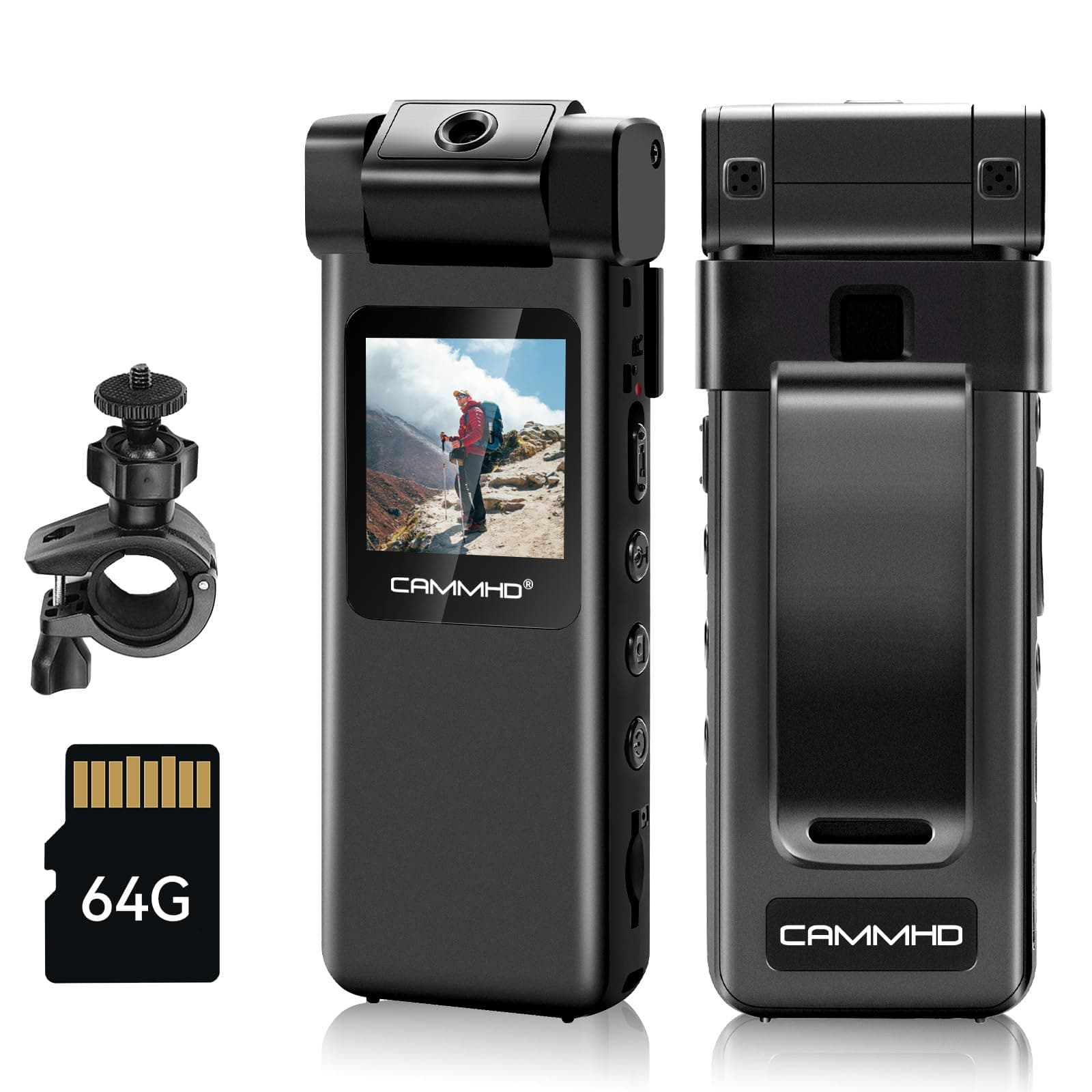 CAMMHD V1-64G Body Cam mit 180° drehbarem Objektiv, HD 1080P Bodycam 📹