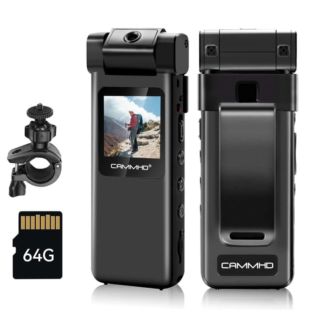 CAMMHD V1-64G Body Cam mit 180° drehbarem Objektiv, HD 1080P Bodycam 📹