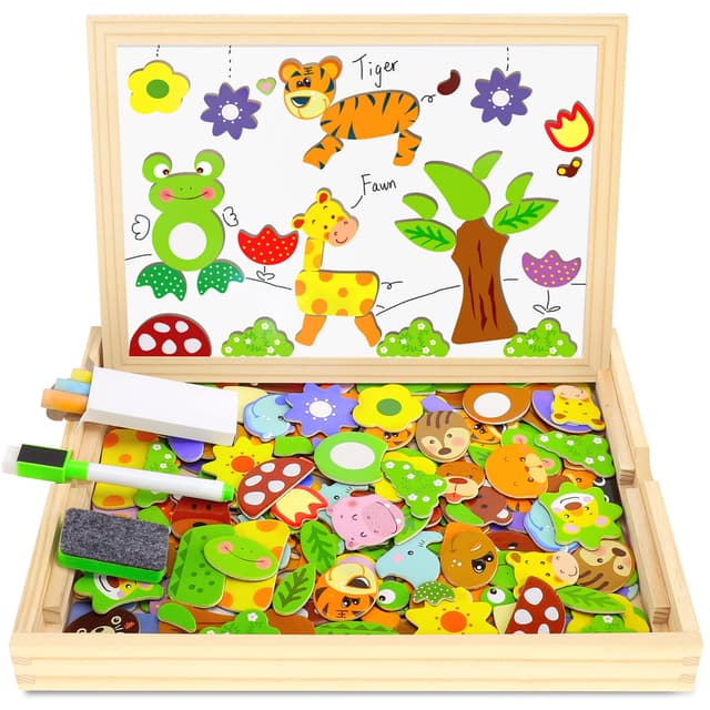 🧩🌈 COOLJOY Magnetspiel Spielzeug ab 3 Jahre - Holzpuzzles mit Doppelseitiger Tafel 🌟