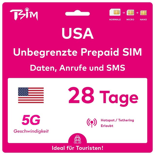 🇺🇸📱🌟 USA SIM-Karte 28 Tage 🌟📱🇺🇸