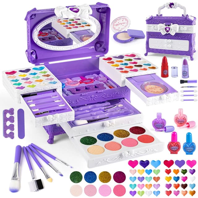 🎨 Schminkkoffer Mädchen - Kinderschminke Set Mädchen 66Pcs - Lila