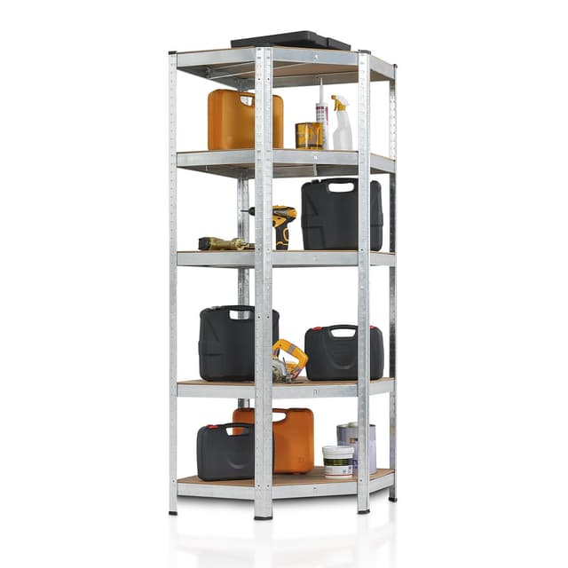 🔥 Juskys Eckregal Lagerregal Corner Basic 180 x 70 x 40-70 cm (HxBxT) - 875 kg - 5 Böden - Metall verzinkt - Schwerlastregal Steckregal Kellerregal (Silber) 🔥