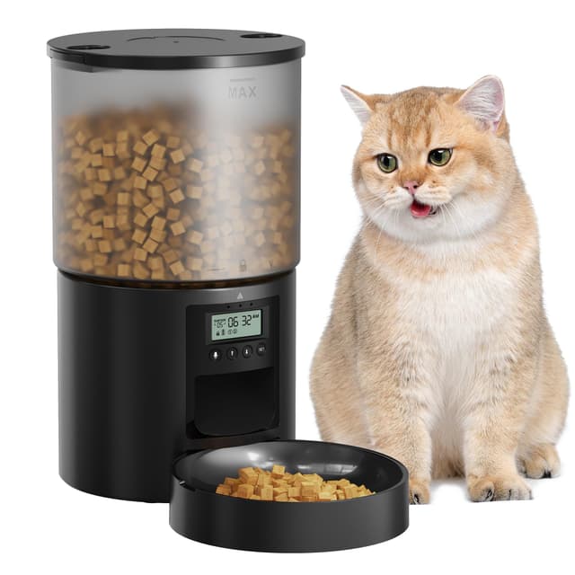 🐱🍽️ Futterautomat Katze Katzenfutter Automat mit Timer 10s-Ruf zum Essen 4L Schwarz