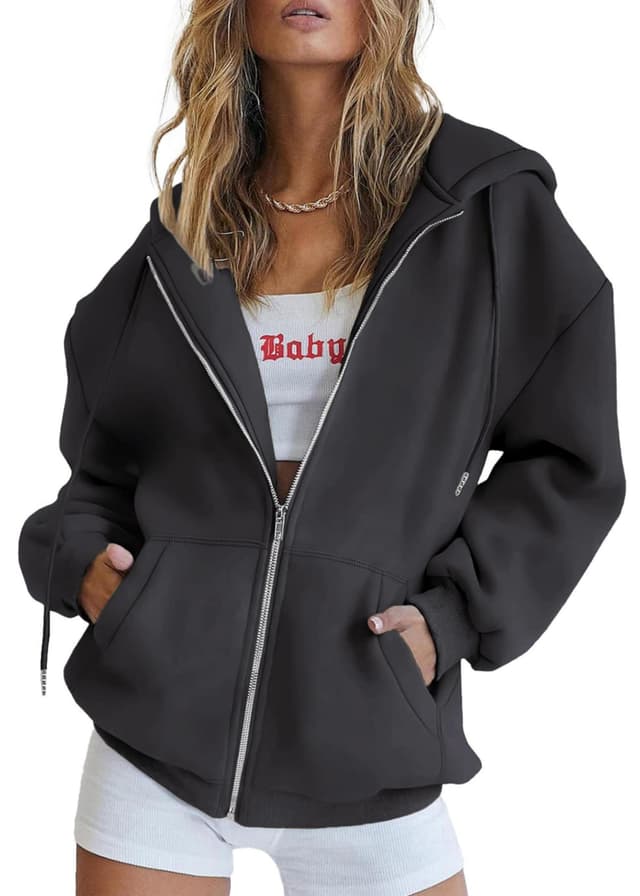 Timuspo Hoodie Damen Sweatjacke 2025 Kapuzenjacke Herbst Winter Lang Sweatshirt Kapuzenpullover Mit Kapuze Reißverschluss Mantel Oversize Pullover M Dunkelgrau 🧥