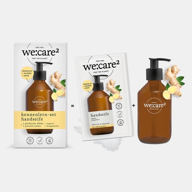 we:care² Seife Pulver Set mit Flasche (Granulat) Ingwer/Bergamotte - 29g ergibt 250ml