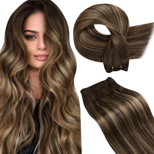 LaaVoo Echthaar Extensions Tressen Braun Ombre Haartressen Echthaar