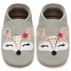 IceUnicorn Krabbelschuhe Baby Lauflernschuhe Jungen Mädchen Weicher Leder Babyhausschuhe Kleinkind Rutschfeste Lederschuhe Baby 6-12 Monate Hellgrauer Fuchs 🦄 Angebot bei HelloDeals