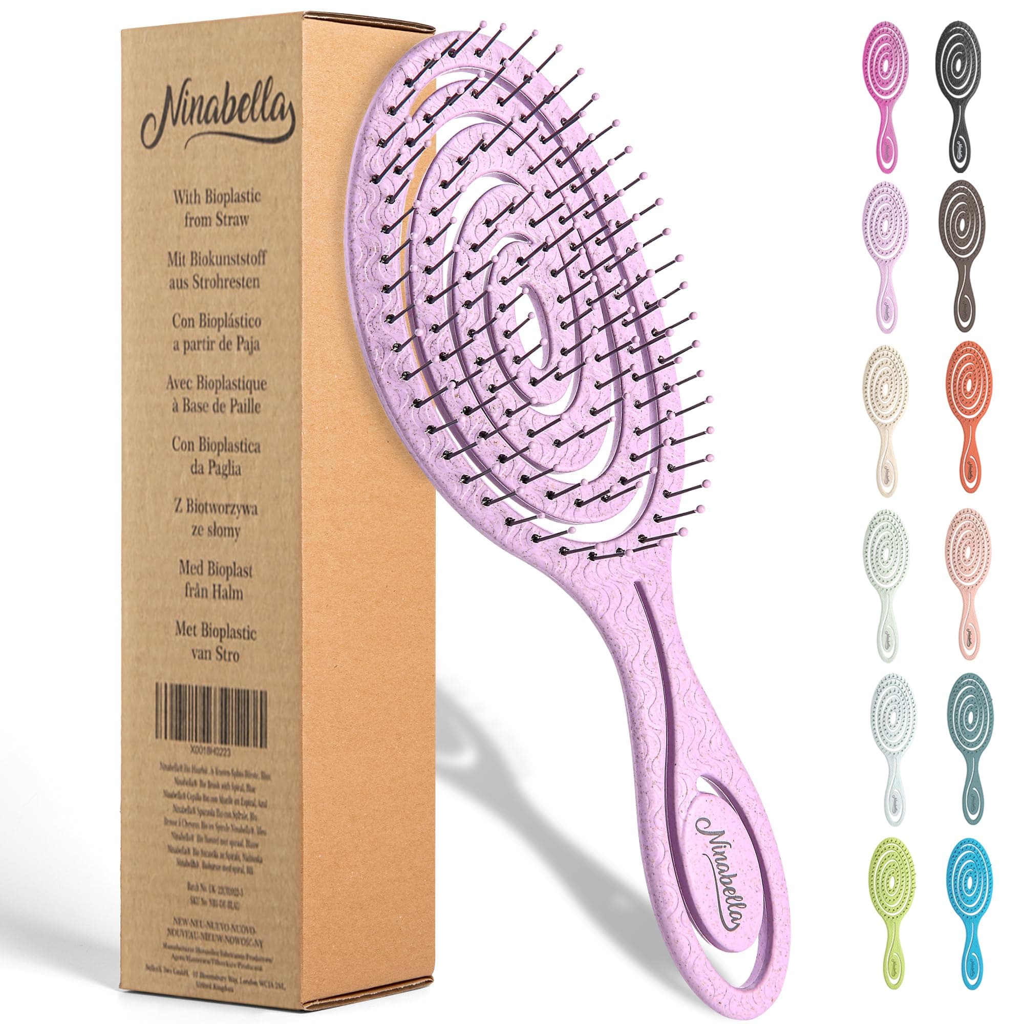 Ninabella Haarbürste ohne Ziepen für Damen und Herren - Entwirrbürste auch für Locken & Lange Haare - Rosa Standard Flieder