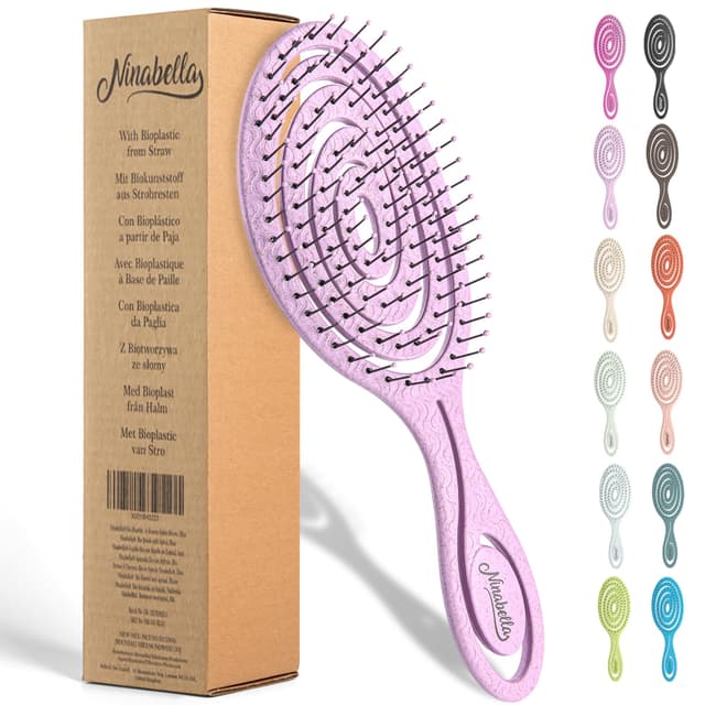 Ninabella Haarbürste ohne Ziepen für Damen und Herren - Entwirrbürste auch für Locken & Lange Haare - Rosa Standard Flieder