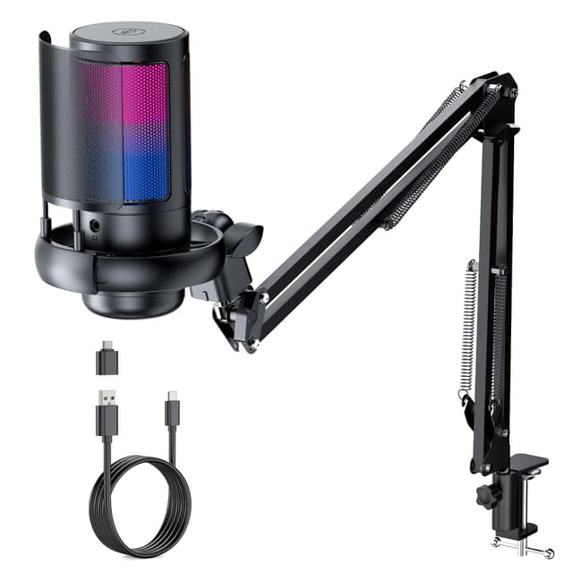 QIUOIO Gaming Mikrofon Mit Arm - RGB Podcast Mikrofon für PC, Streaming, PS4/PS5/MAC