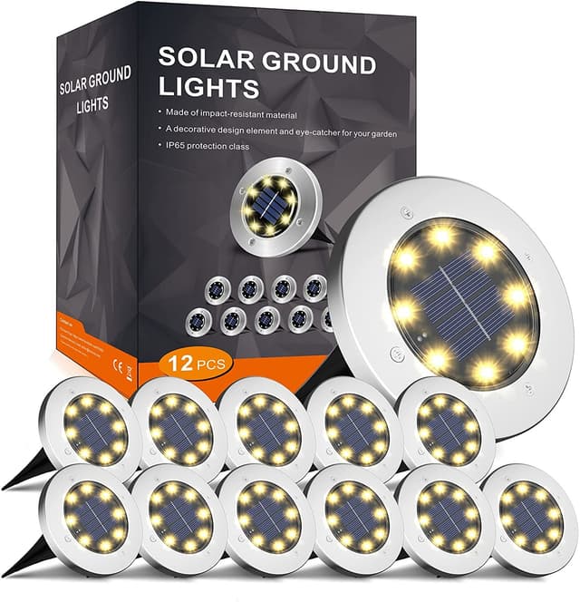 FLOWood Solar Bodenleuchte für Garten 8 LEDS Außenleuchte Wasserdicht Gartenleuchte Edelstahl Kunststoff 🌞