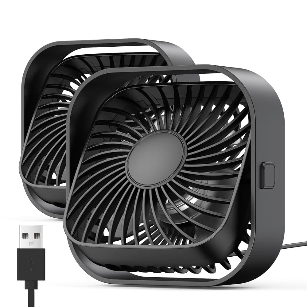 🌬️🖤 TOPK USB Ventilator 2 Stück Mini Tischventilatoren | Leise & Kraftvoll | 3 Geschwindigkeiten | 360° drehbarer Kopf