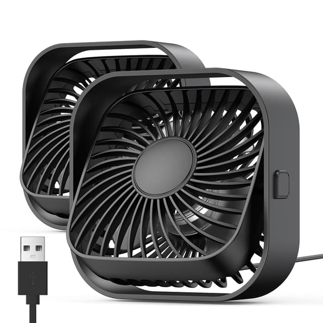 🌬️🖤 TOPK USB Ventilator 2 Stück Mini Tischventilatoren | Leise & Kraftvoll | 3 Geschwindigkeiten | 360° drehbarer Kopf