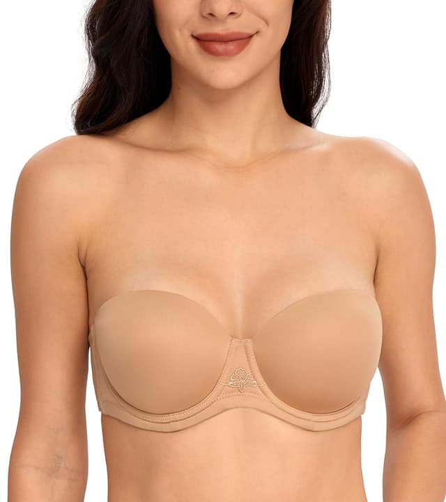 DotVol Damen Trägerloser BH Rückenfrei Ohne Träger Push Up Büstenhalter mit Geformte Cups für Abendkleider Ballkleider Brautkleider 75G Pekannuss