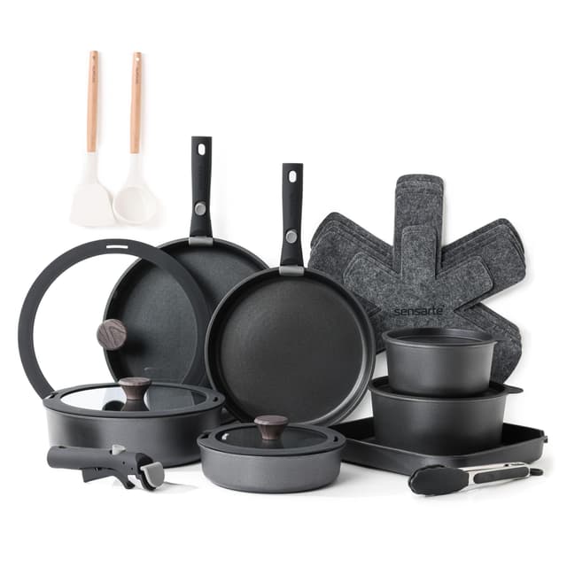 🍳 SENSARTE 24 Teiliges Topfset & Pfannenset 🍲🔥 Antihaft Kochgeschirr mit Abnehmbarem Griff*3