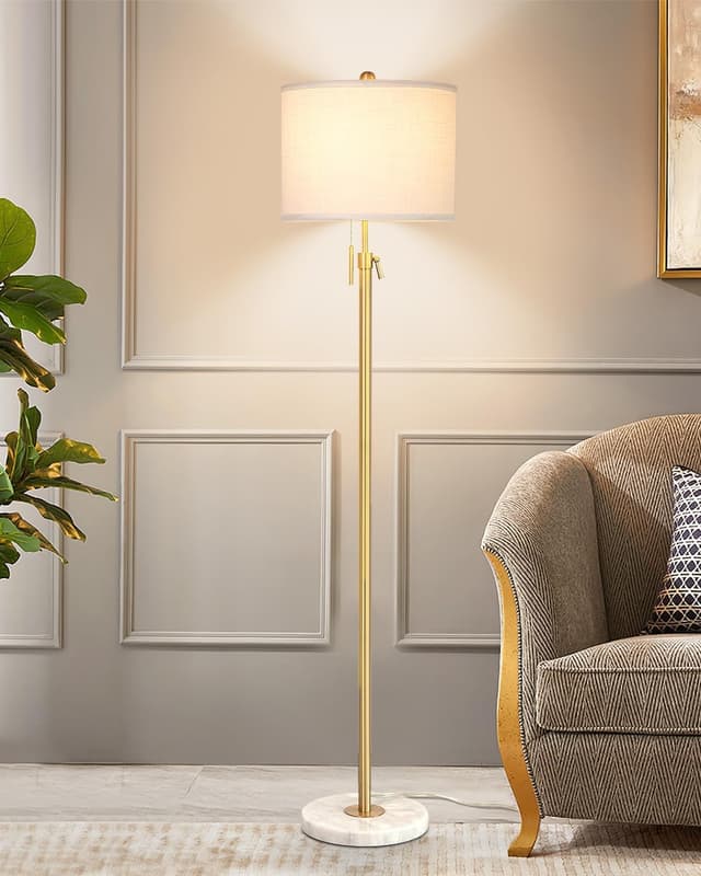 Qingmiao Stehlampe Wohnzimmer Gold Modern Stehleuchte mit 3 Farbtemperaturen und Höhenverstellung