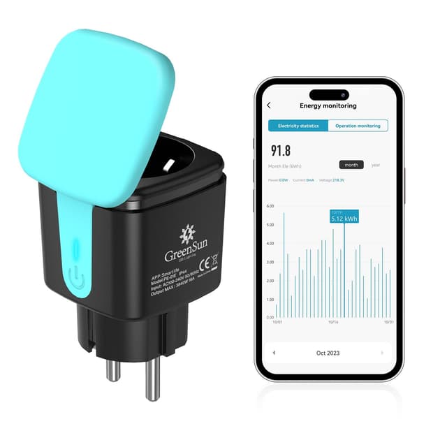 GreenSun Wlan Steckdose Outdoor Alexa - Smarte Wlan Steckdose mit Strommessung