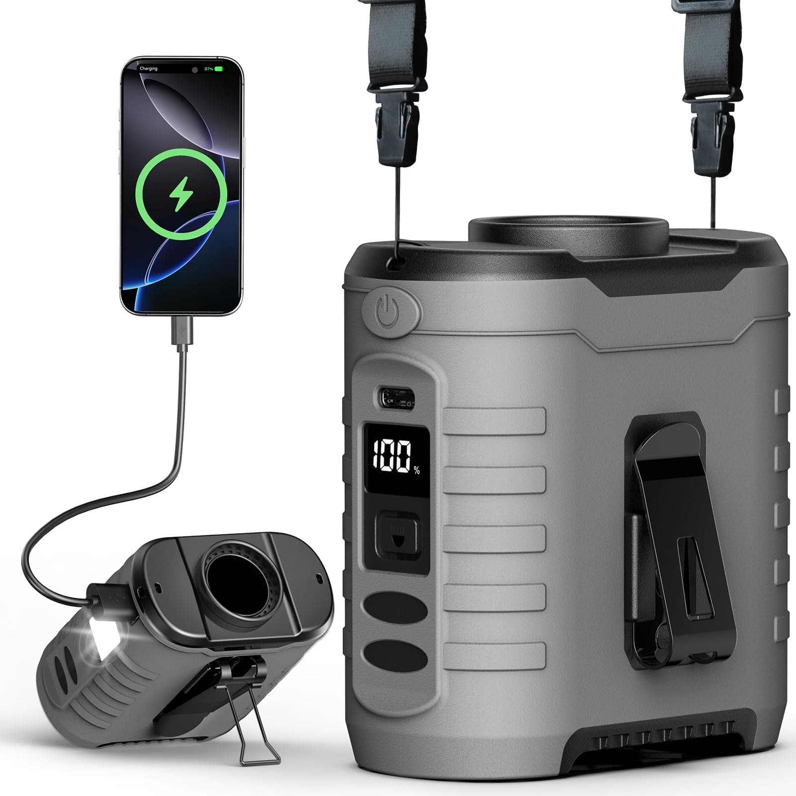 6-in-1 Taillen Clip Ventilator mit COB-Licht & Powerbank - Sommer Deal