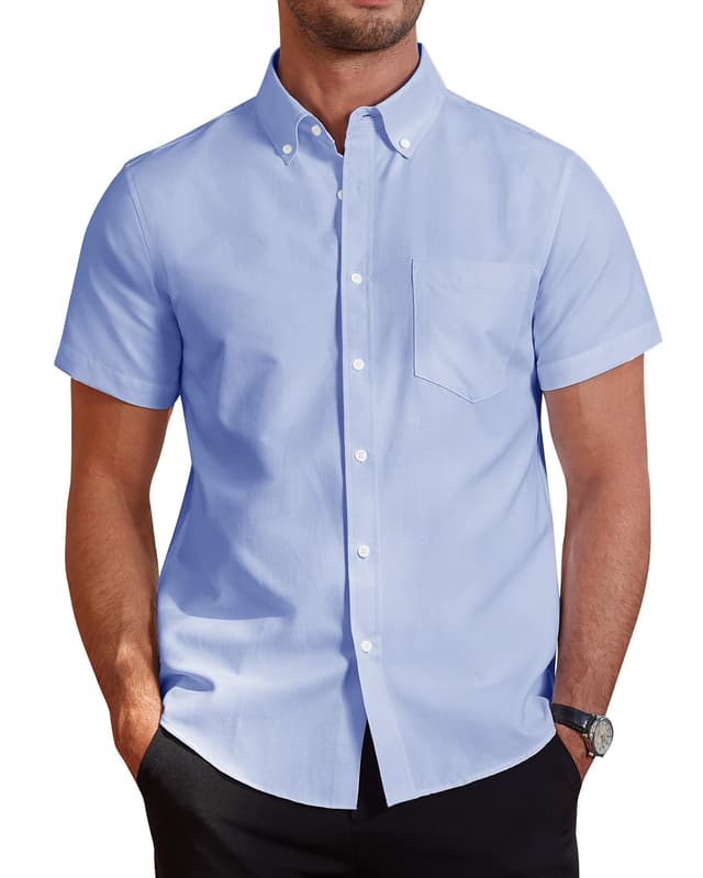 👔 J.VER Herren Kurzarm Oxford Hemd - Sommer Freizeit Hemd in Hellblau XL