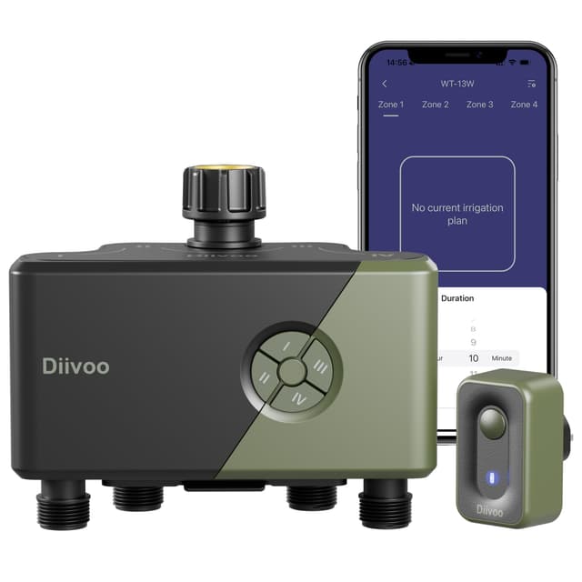 🌼🌿 Diivoo Bewässerungscomputer WLAN 4 Ausgänge mit 60M RFID-Technologie 🏡💧