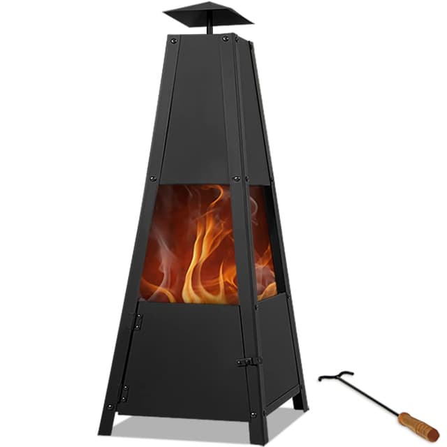 🔥🏡 Gardebruk® Terrassenofen Garten mit Abdeckung Schürhaken 102cm Gross Eckig XXL Stahl Feuerstelle Feuerkorb Terrasse Balkon Holz Ofen Kamin Outdoor Angebot!