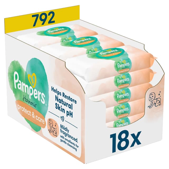 👶🌿 Pampers Harmonie Protect & Care Feuchttücher - 18 Packungen