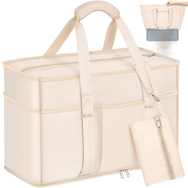 BTNEEU Große Strandtasche Familie mit Reißverschluss XXL Badetasche 50 * 35 * 20cm Reisetasche Damen Sporttasche Handgepäck Tasche Weekender Bag Schwimmtasche Wasserdicht Travel Bag Beige 🏖️