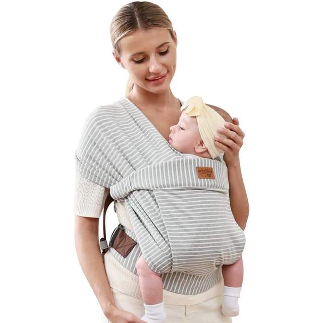 👶 vrbabies Babytrage für Neugeborene ab Geburt Extra Weich, Bauchtrage Baby-Tragetasche Ergonomisch (Striped Grey) 👶