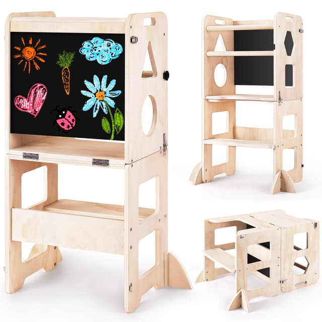 🎨📚🧒 Woodure Lernturm ab 1 Jahr | 3 in 1 Learning Tower für Kinder